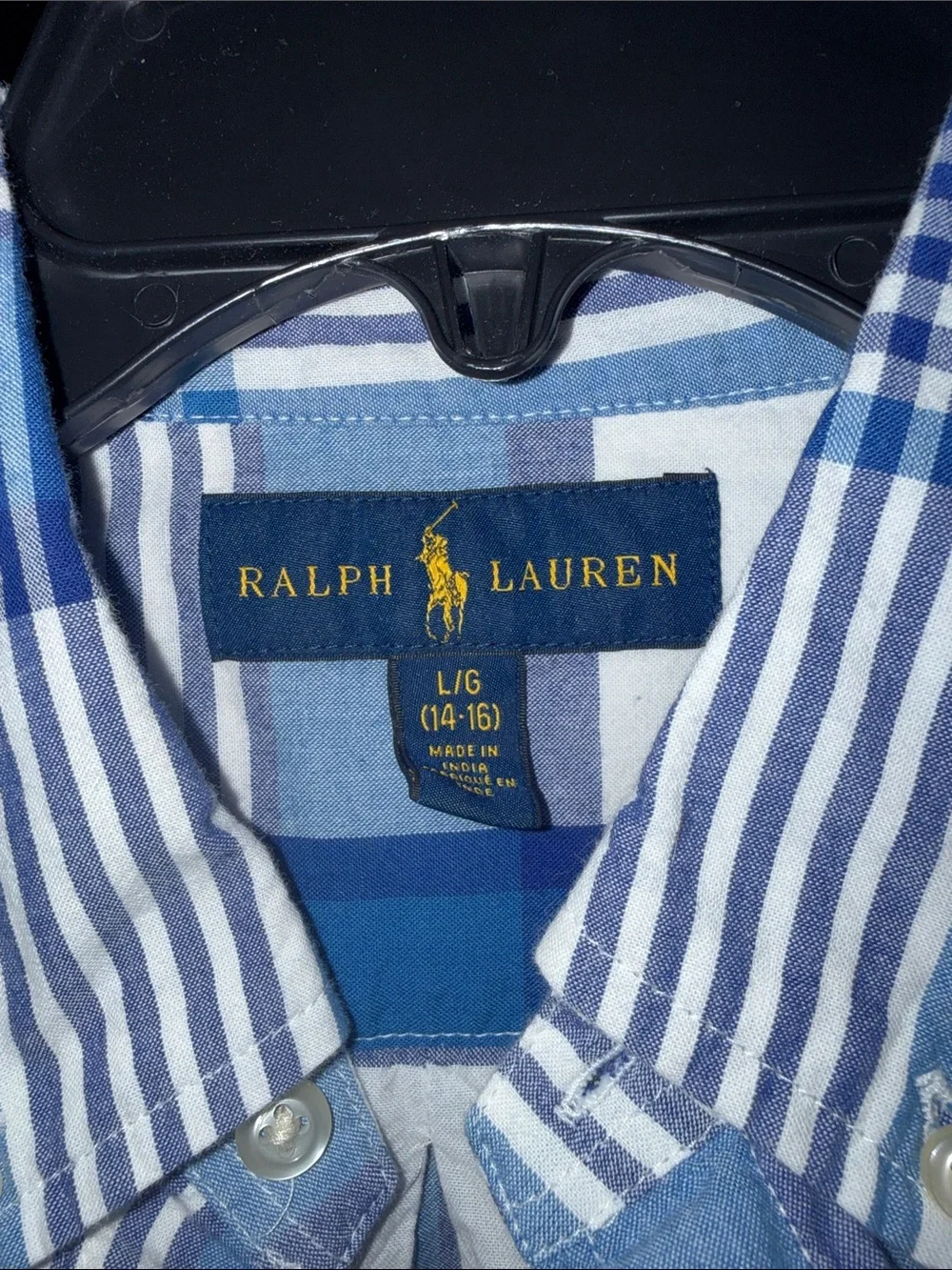 Ralph Lauren Blue & White Plaid Short-Sleeve Button-Down Shirt